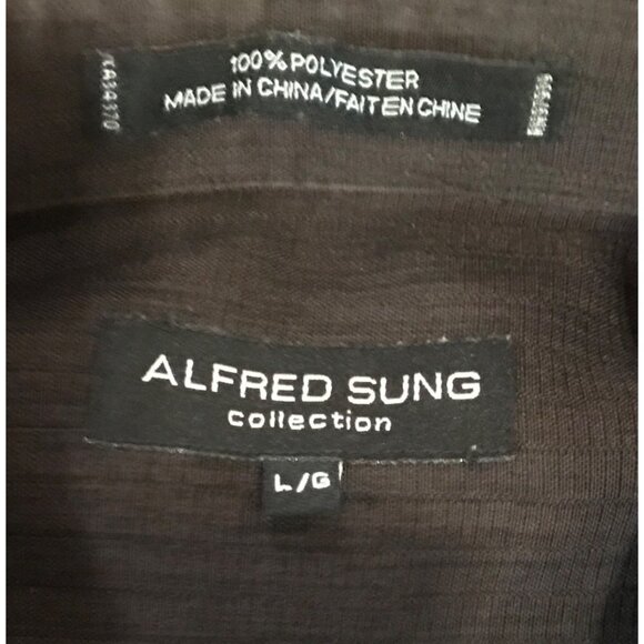 Alfred Sung Men's Black Long-Sleeve Hidden Button-Up Shirt L/G 100% Polyester - Picture 3 of 9